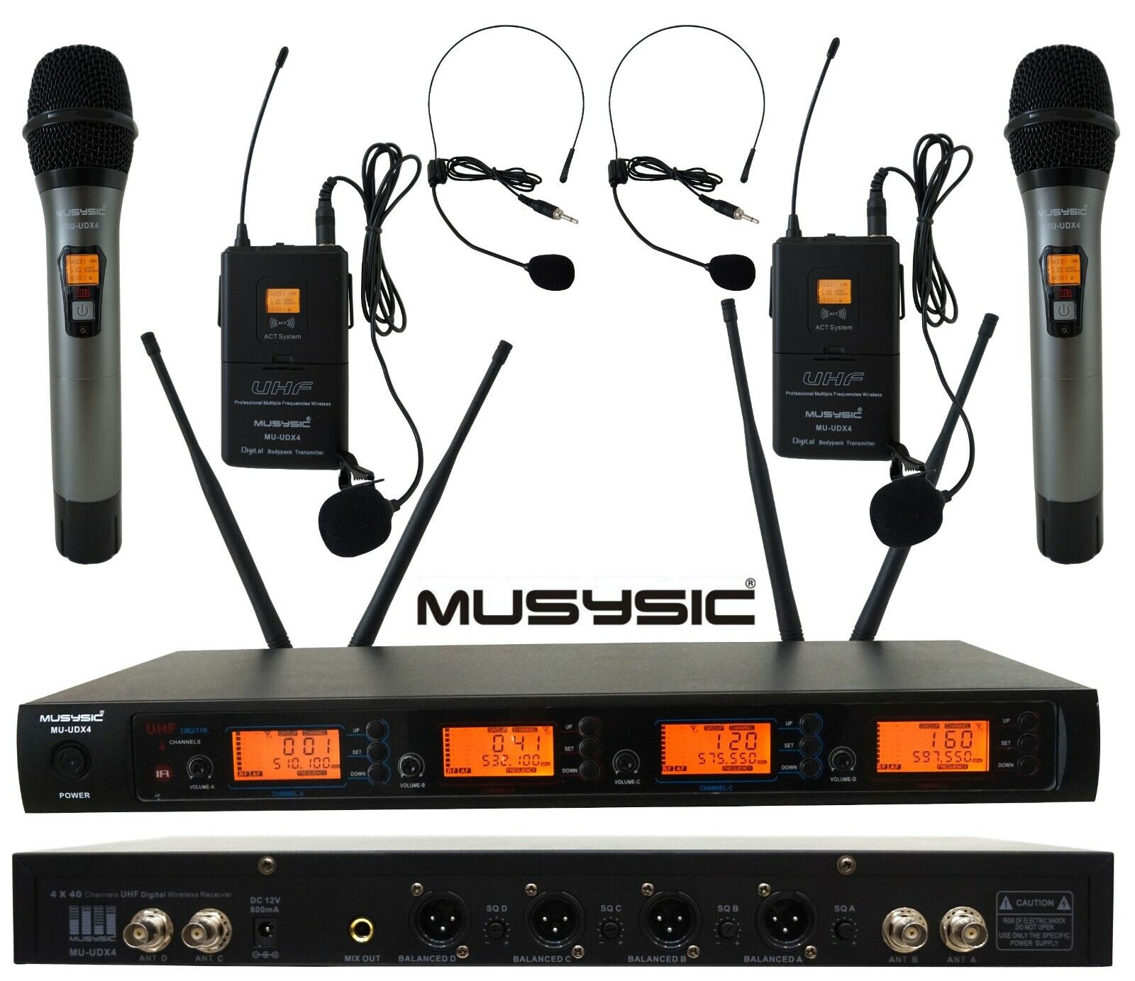 4 CH UHF Diversity Wireless Handheld Lavalier Microphone System